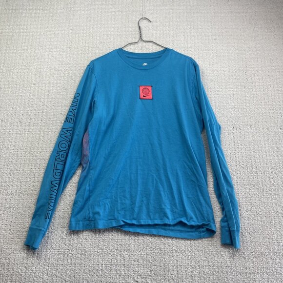 Y2K Nike Worldwide Long Sleeve Shirt Mens Size M Tee Blue / Orange Globe - Picture 6 of 13